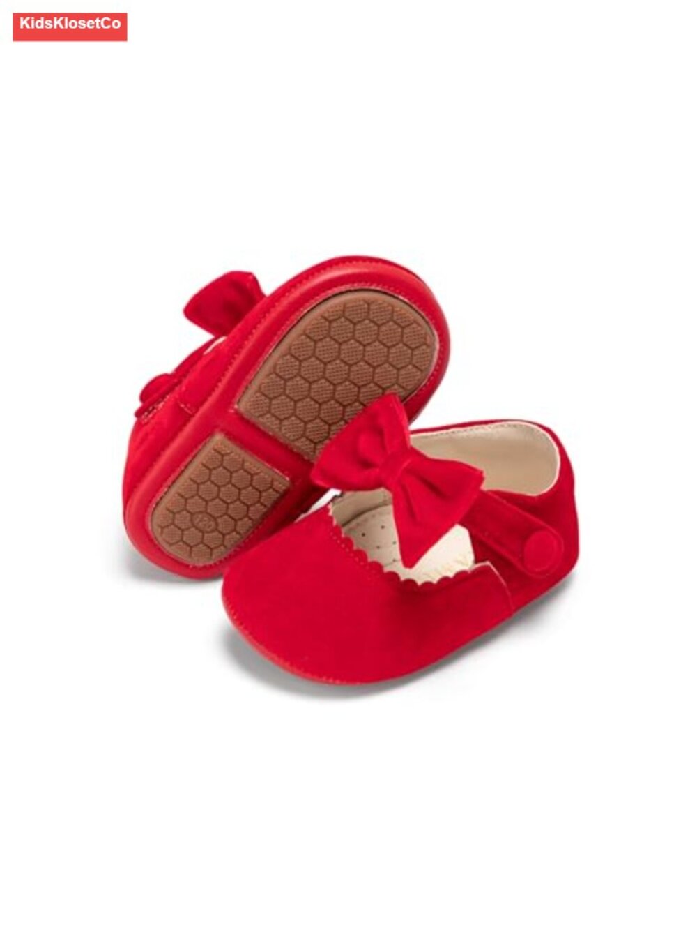 Baby Girl Mary Jane Flats - Soft Sole Walking Shoes, Bow Detail, Hook-and-Loop